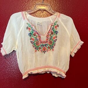 Urban Outfitters White Blouse with Colorful Embroidery
